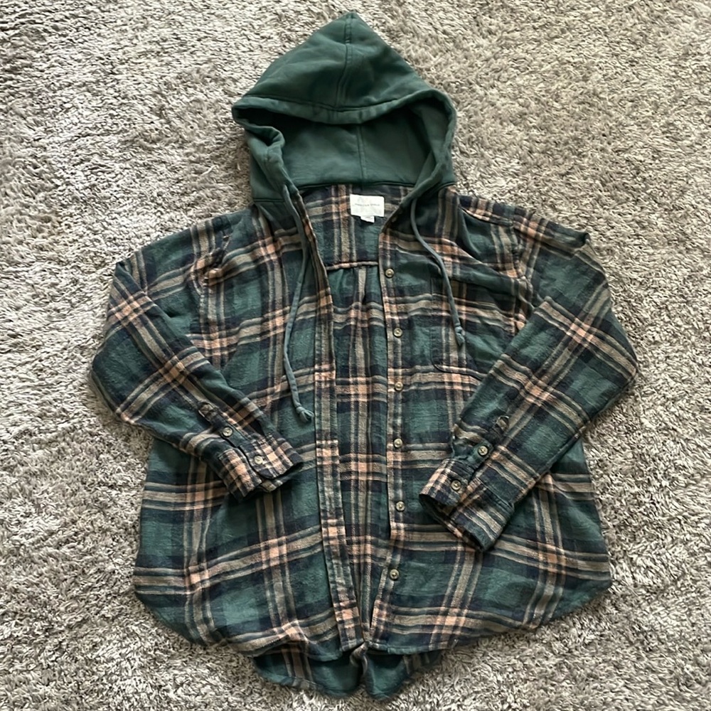 american eagle hooded flannel